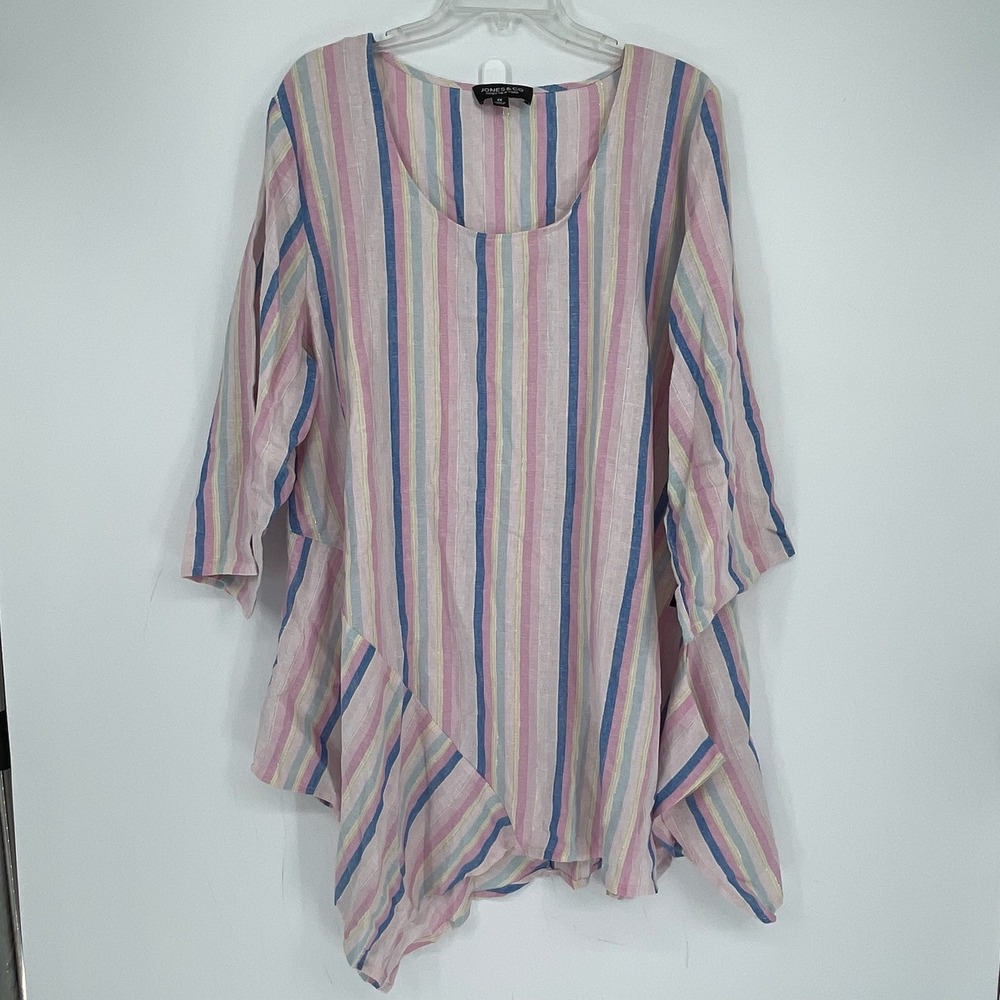 Jones & Co NWT Women's Pink Striped Lagenlook Linen Blend Tunic Top Plus Size 1X